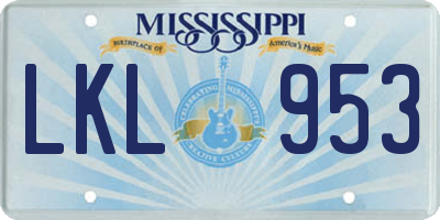 MS license plate LKL953