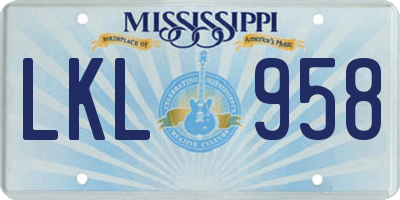 MS license plate LKL958