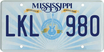 MS license plate LKL980