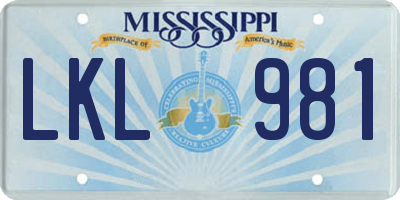 MS license plate LKL981