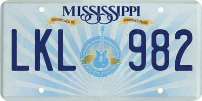MS license plate LKL982
