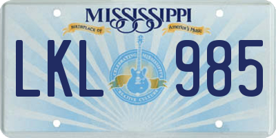 MS license plate LKL985