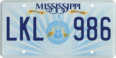 MS license plate LKL986