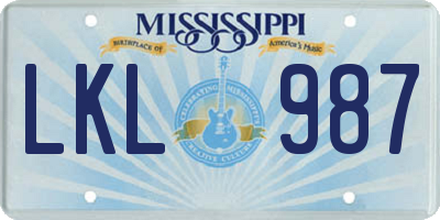 MS license plate LKL987