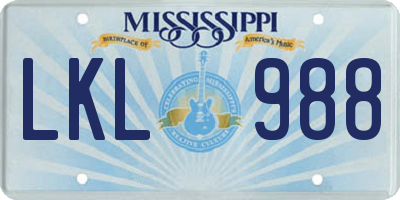 MS license plate LKL988