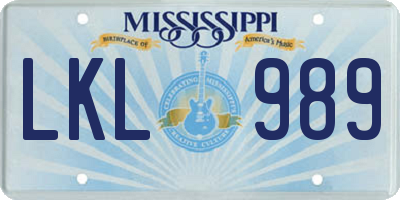 MS license plate LKL989