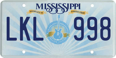 MS license plate LKL998