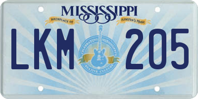 MS license plate LKM205