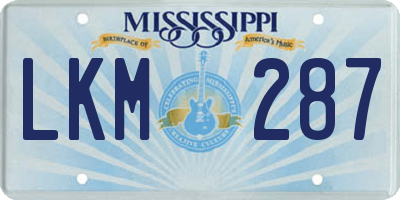 MS license plate LKM287
