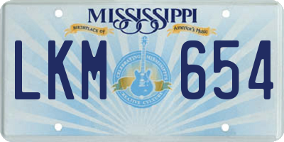 MS license plate LKM654