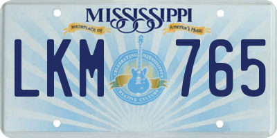MS license plate LKM765