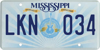 MS license plate LKN034