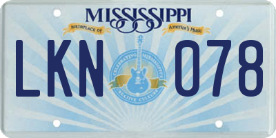 MS license plate LKN078