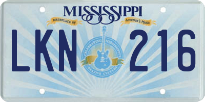 MS license plate LKN216
