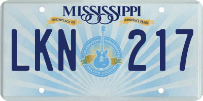 MS license plate LKN217