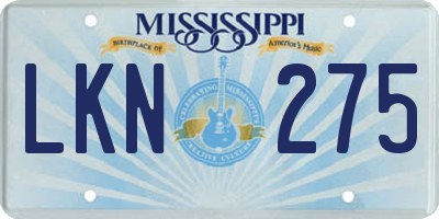 MS license plate LKN275