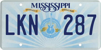 MS license plate LKN287