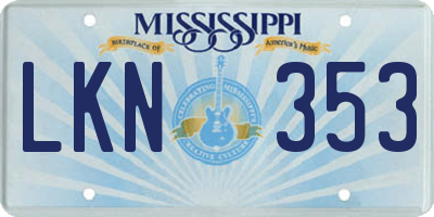 MS license plate LKN353