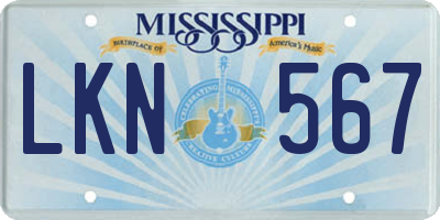 MS license plate LKN567