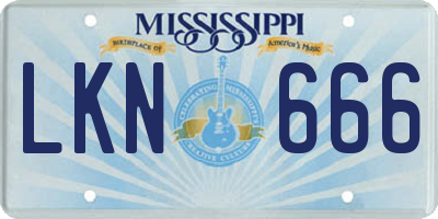 MS license plate LKN666