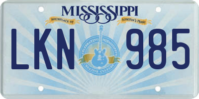 MS license plate LKN985