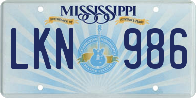 MS license plate LKN986