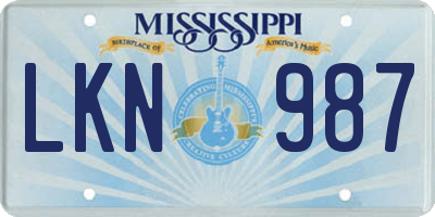 MS license plate LKN987