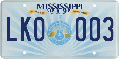 MS license plate LKO003