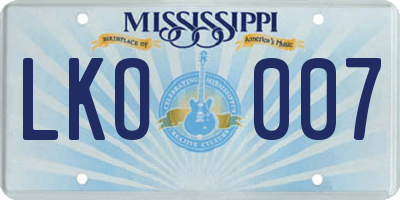 MS license plate LKO007