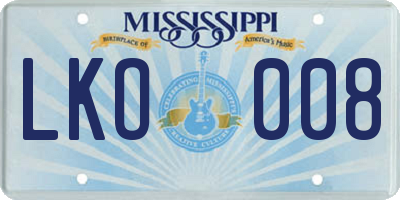 MS license plate LKO008