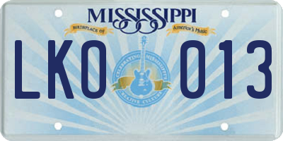 MS license plate LKO013