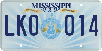 MS license plate LKO014