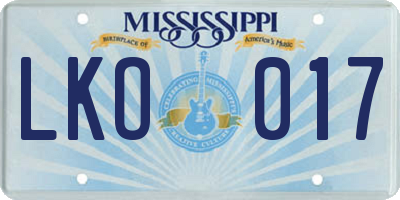 MS license plate LKO017