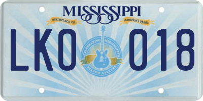 MS license plate LKO018