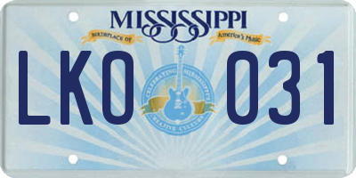 MS license plate LKO031