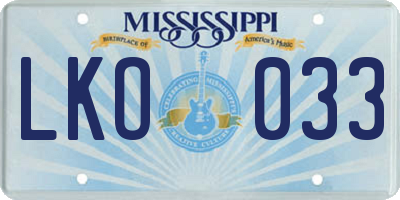 MS license plate LKO033