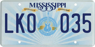 MS license plate LKO035