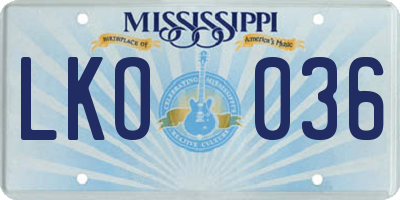 MS license plate LKO036