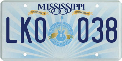 MS license plate LKO038