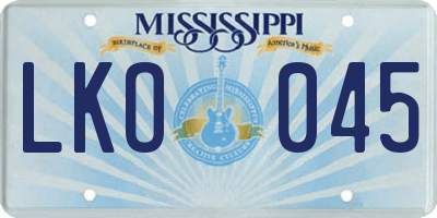 MS license plate LKO045