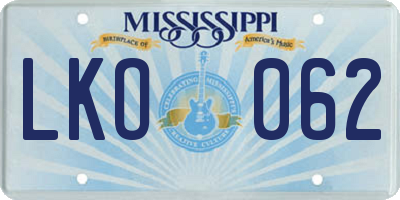 MS license plate LKO062