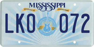 MS license plate LKO072