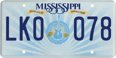 MS license plate LKO078