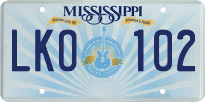 MS license plate LKO102