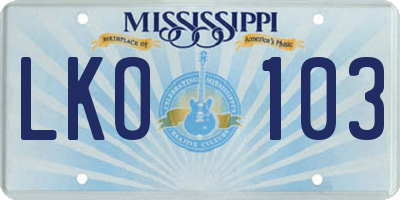 MS license plate LKO103