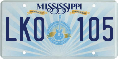 MS license plate LKO105