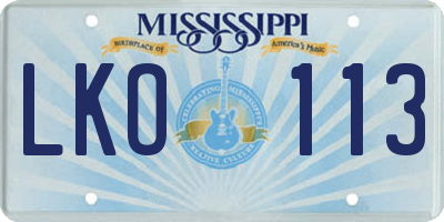 MS license plate LKO113