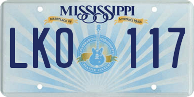 MS license plate LKO117