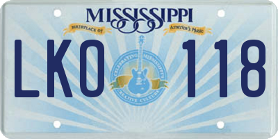 MS license plate LKO118