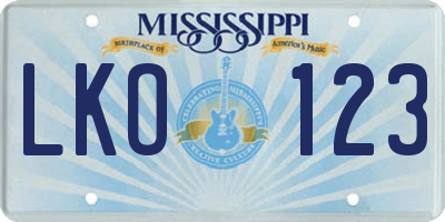 MS license plate LKO123